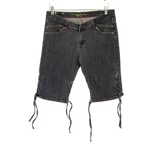 Ruff Ryders Y2K Womens Denim Long Shorts Side Tie Contrast Stitch Size 7/8 READ